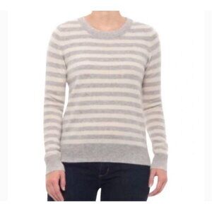 C&C California Crew Neck Pullover Sweater Rib Cashmere Stripe Grey Cosy Sz S